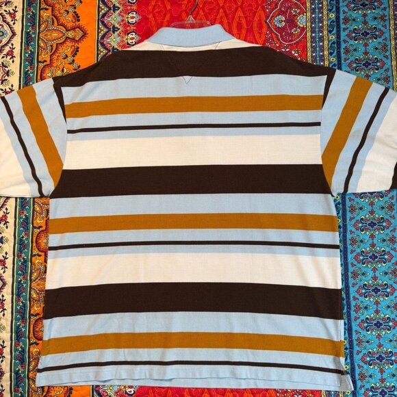Old Skool Urban Wear Striped Polo Shirt Men’s 3X Blue Brown White Short Sleeve - Picture 2 of 9